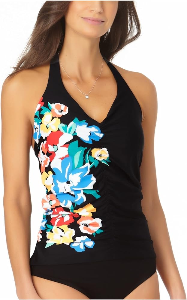 Anne Cole Summer Bunches Shirred Front Halter Tankini, XS