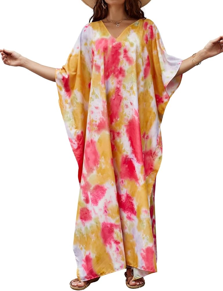 AILUNSNIKA Tie Dye Kaftan Dresses for Women Caftans Casual Turkish Swimsuit Cover Ups