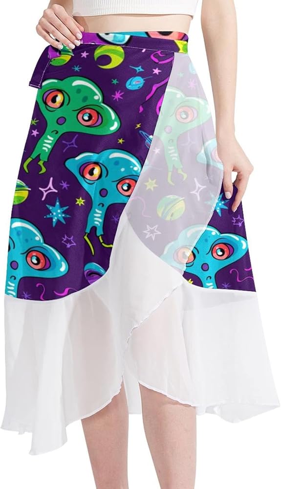 Cover Up Skirt, Women's Sarongs Beach Wrap, Chiffon Cover Ups for Swimwear, Cartoon Lovely Animals Multicolor