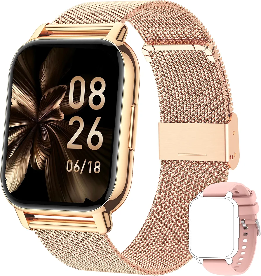 Popglory Reloj Inteligente Mujer, Llamadas/Presión Arterial/100+ Deportes Smartwatch Mujer, Frecuencia respiratoria Frecuencia Cardíaca Oxígeno en Sangre Sueño, Reloj Mujer Android iOS