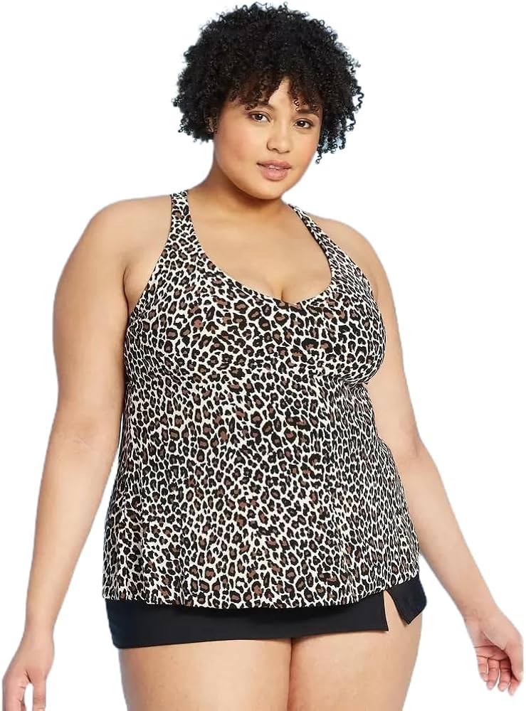 Women's Plus Size Racerback Tankini Top - (Neutral, 20W)