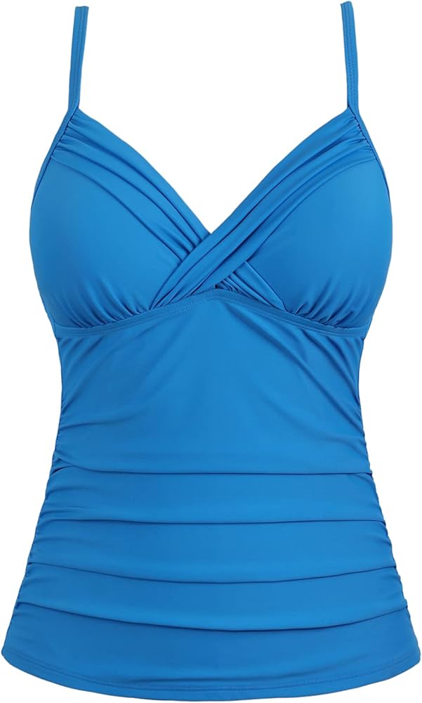 coastal rose Women Tankini Tops V Neck Twist Swim Tops Ruched Tummy Control Bathing Suit Top