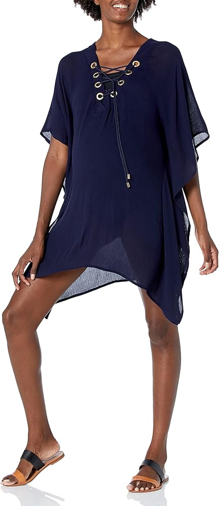 La Blanca Women's Lace-up Caftan, Indigo//Capri Lace, Large