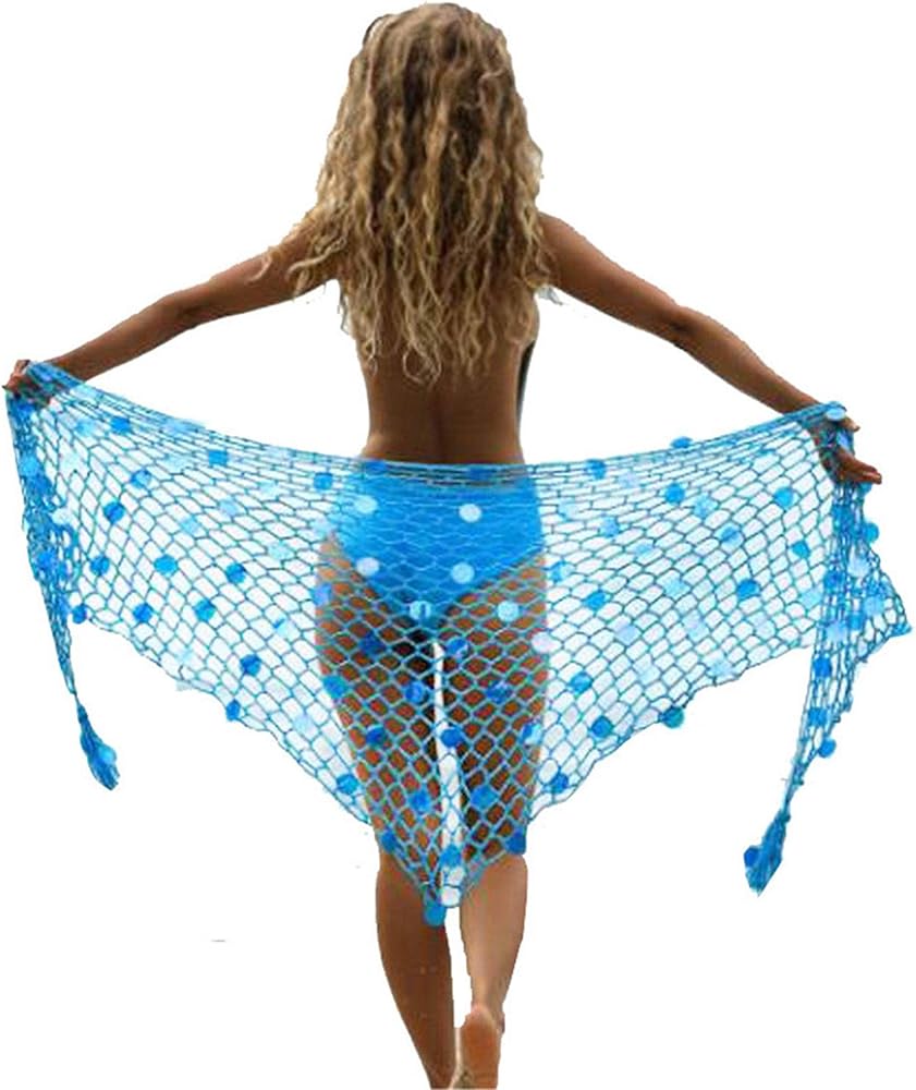 Swimwear Cover Up,Sexy Fashion Beach Hand Crochet Shawl Capelet Cover Up Sunscreen Net Triangle Fishnet Skirt (SJJ9) (F)