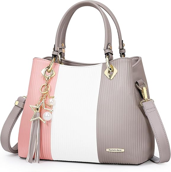 Pomelo Best Bolsos de Mujer, Bolso Señora Tote Multicolor Rayas PU Cuero Con Flecos Bolso Hombro Bolso Shopper perfecto para Trabajo, Diario Vida, Navidad y Fiesta ect