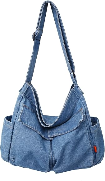 LUI SUI Bolso de hombro de lona para mujer de gran capacidad con múltiples bolsillos Bolso Crossbody de tela vaquera