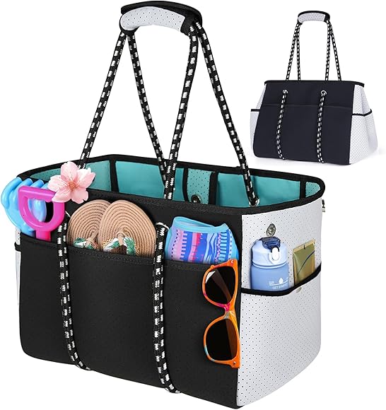 RAINSMORE Bolsa Playa Grande XXL Familiar Multiusos Bolso Playa Mujer Neopreno Bolso Shopper Mujer Bolso de Tote para Playa Natación Gimnasio Viajes