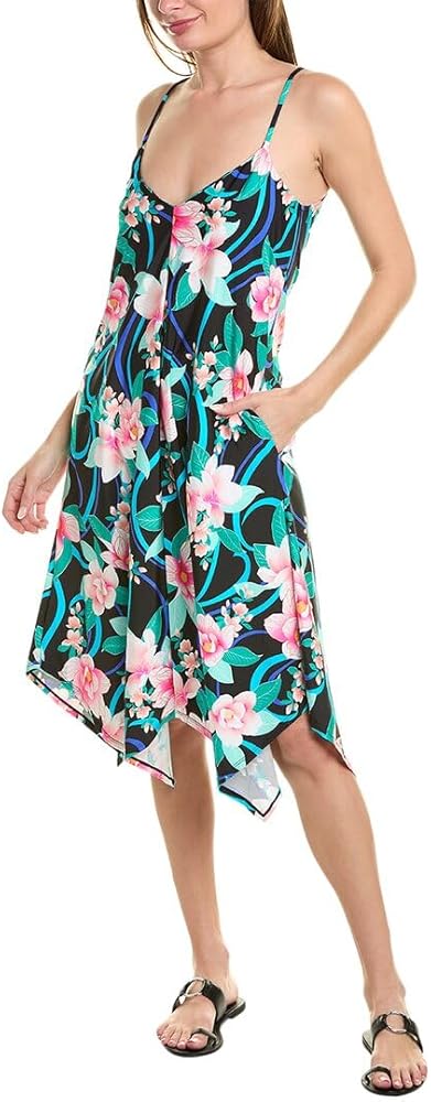 La Blanca Women's V-Neck Dress Swimsuit Cover Up, Black//Nightfall Blooms, XL