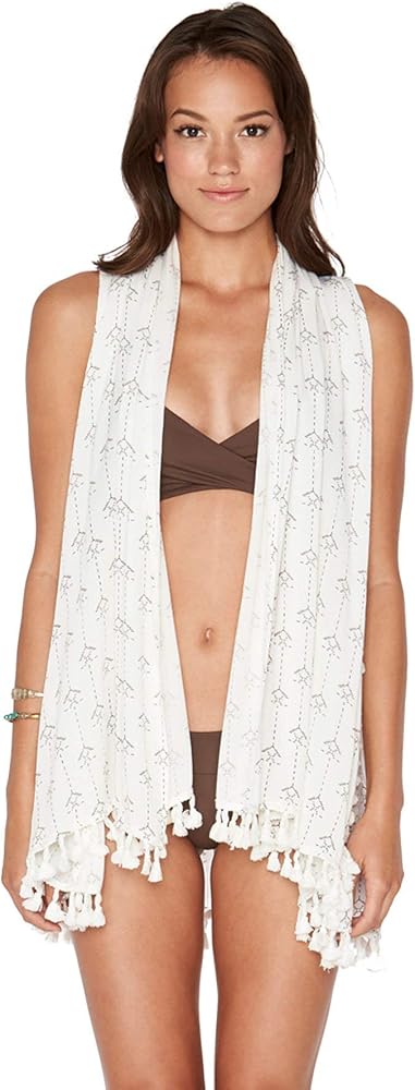 LSpace Women's Threads Ocean Drive Tassel Hem Kimono Swim Cover Up Ivory M/L