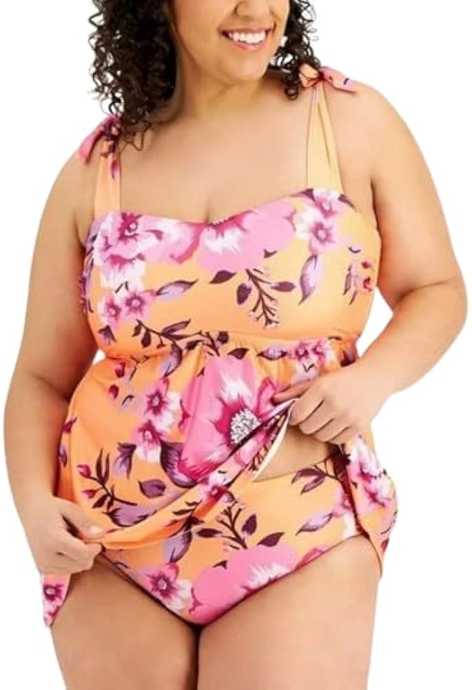 Women's Plus in Full Bloom Hipster Bikini Bottoms Swimsuit Orange Size 1X