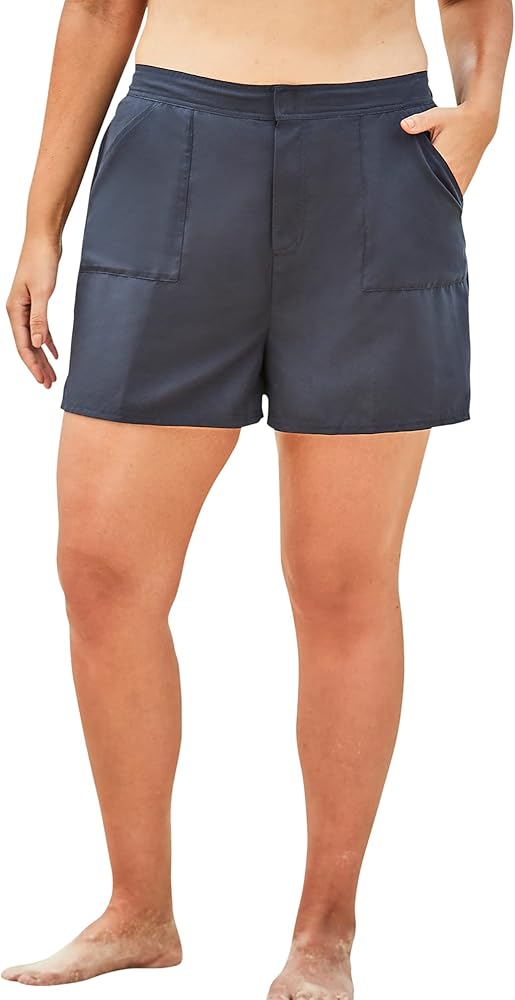 Swimsuits For All Women's Plus Size Cargo Swim Shorts with Side Slits Swimsuit Bottoms - 20, Navy Blue