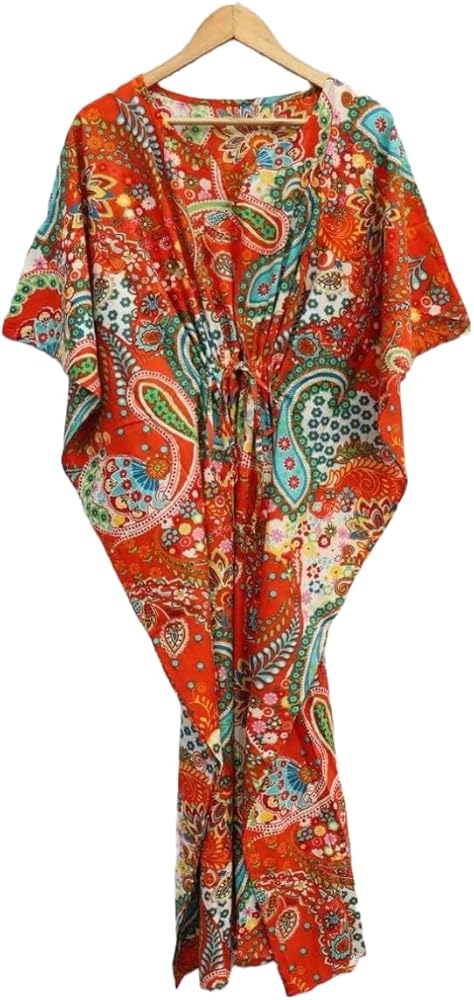 Paisley Print Women Kaftan,100% Cotton Light Weight Summer Kaftan,Beach wear Dress,Long Maxi Gown Nightwear Multi