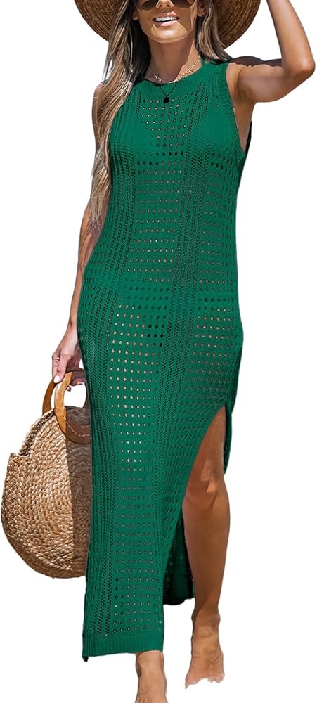 CUPSHE Women Cutout Bodycon Maxi Cover-Up Dress Crew Neck Sleeveless Cover Up Summer