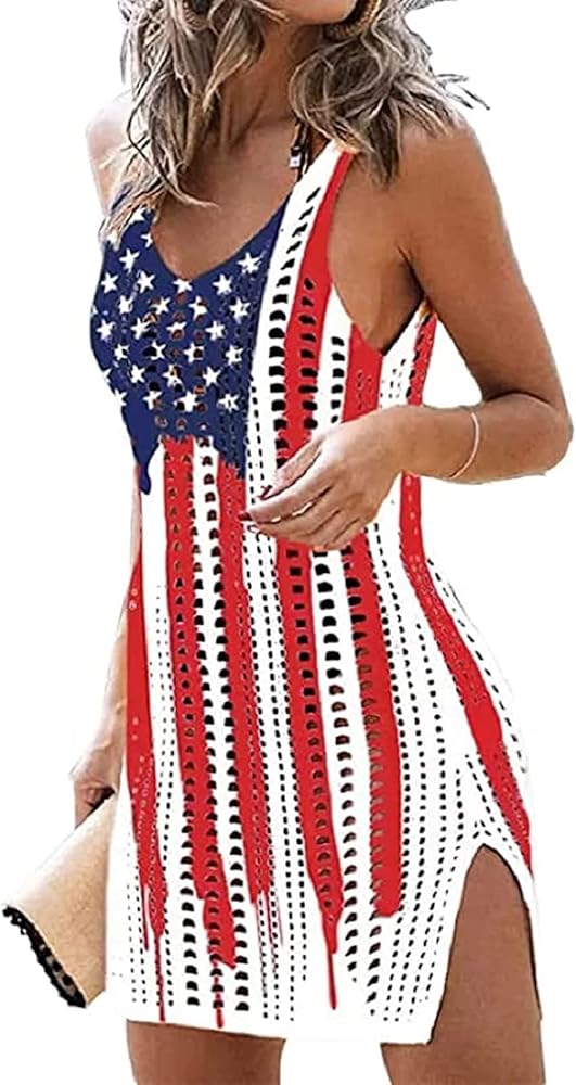 Women Crochet Swimwear Beach Dress Sleeveless Hollow Out Swimsuit Coverup Dress Bathing Suit Cover Ups Dresses