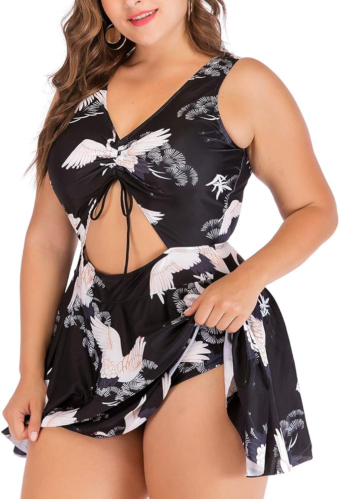 SEBOWEL Plus Size Tankini Swimsuits for Women Two Piece Swim Dress Flare Flowy Bathing Suits