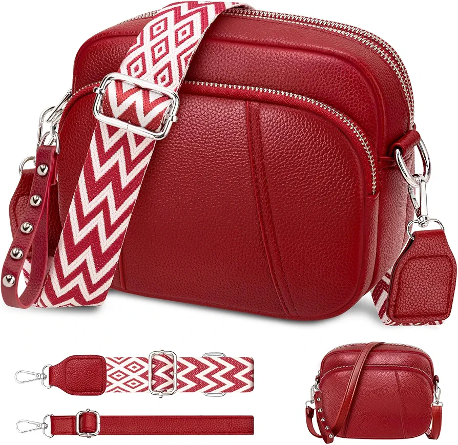 JUYANO Bolso Bandolera Mujer Pequeña Bolso Bandolera Cruzado Cuero PU Bolso Crossbody Bag Mujer Bolso Bandolera Pequeño con 3 Compartimentos con Cremallera 2 Bandoleras Desmontables