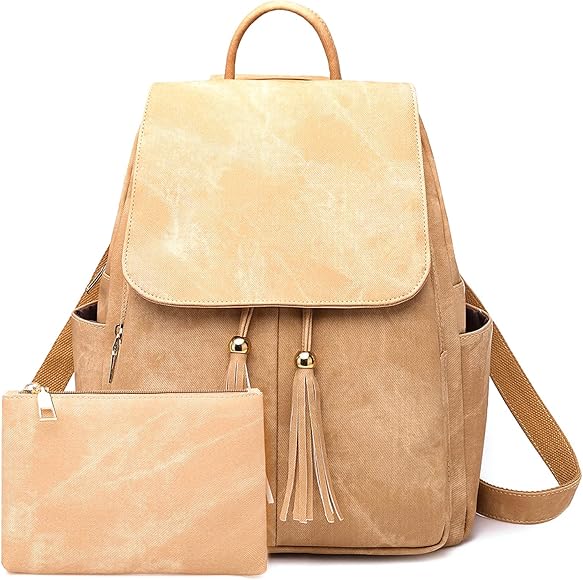 FORRICA Mochila Mujer Casual Moda Borlas Bolso Cuero PU Mochila Escolar Señoras Gran Capacidad Bolsa de Hombro Viaje Backpack con Monedero MarróN