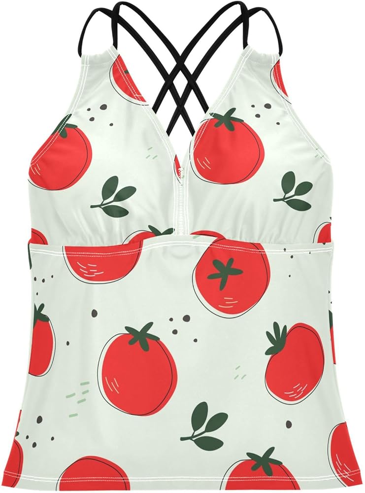 Seamless Tomatoes Vegetable Women's Tankini Tops Bathing Suit Tummy Control Bathing Suit Tops