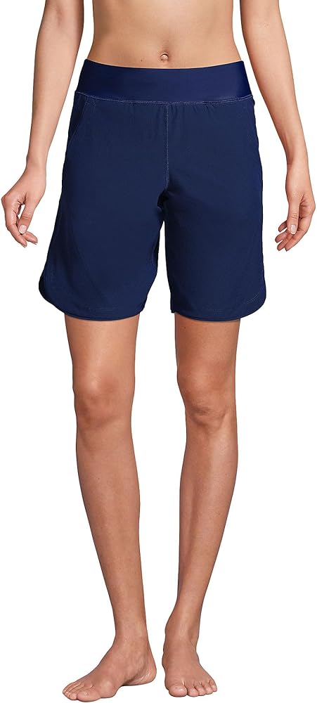 Lands' End Women's 9" Quick Dry Elastic Waist Modest Board Shorts Swim Cover-up Shorts with Panty