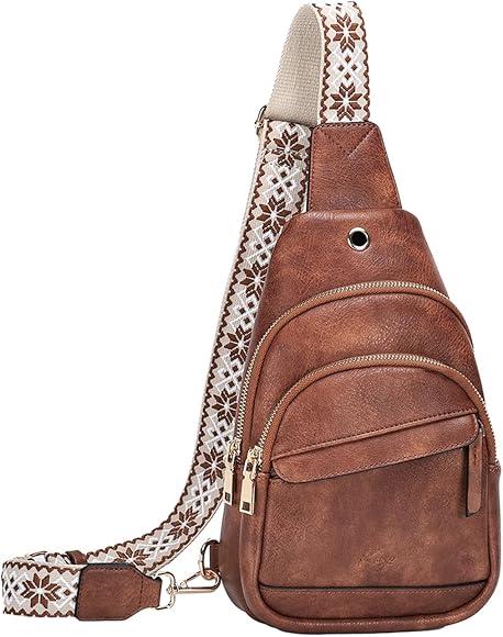 Kasgo Mochila Bandolera Mujer, Bolsos Cruzados de Cuero Vegano Bolsa De Pecho Pequeño Bolsos de Hombro Moda Casual Crossbody Sling Bag para Trabajo Senderismo Escuela Viaje Marrón