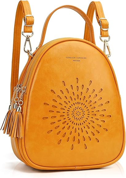 APHISON Mochila para mujer, impermeable, de piel, multifuncional, grande y ligera, para viaje, bolso de hombro, 06-amarillo