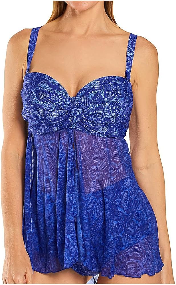 Smart and Sexy Women's Full Busted Ruffle Twist Bandeau Tankini Swim Top SA623, Electric Python, 34C