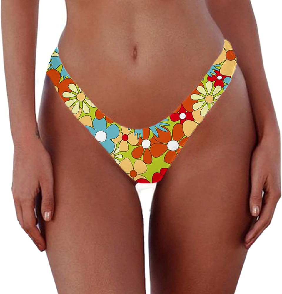 Women's Sexy Cheeky Brazilian Cut Bikini Bottom Solid Low Rise High Leg Thong Swimsuit Bottom