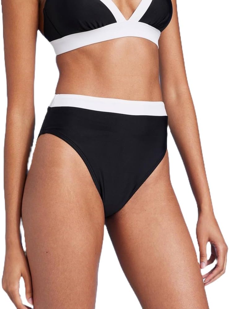 Shade & Shore Women's High Waist Cheeky Wide Band Bikini Bottom - (Black, Medium)