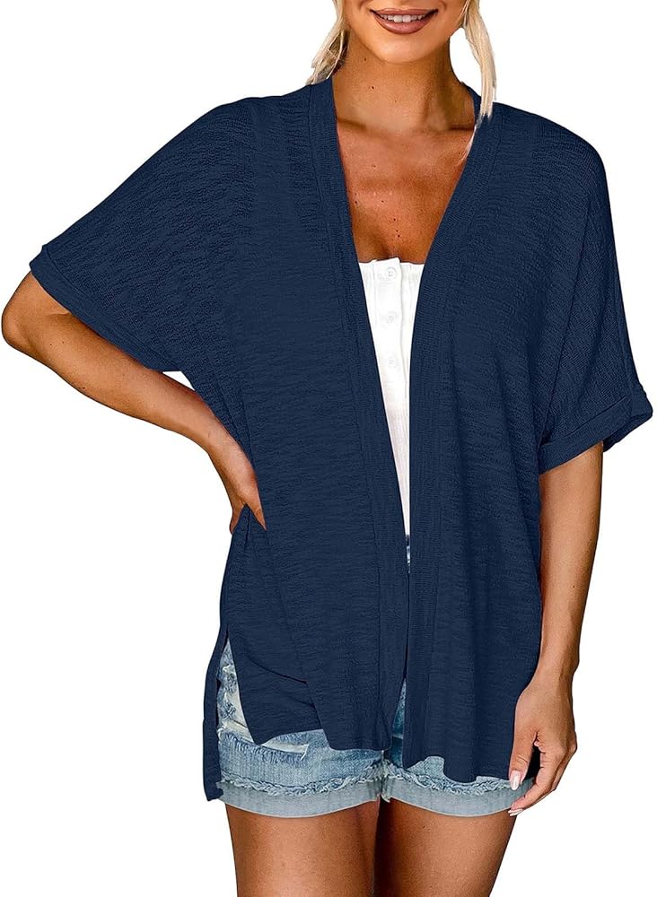 Womens 2023 Summer Lightweight Cardigan Short Sleeve Open Front Casual Loose Cover Ups Tops Blouse Womens Fashion