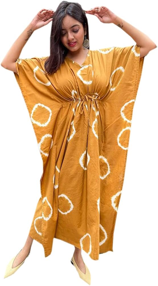 Designer Pure Hand Block Sanganeri Shibori Print Kaftan Length 52 inch Free Size for Women and Ladies