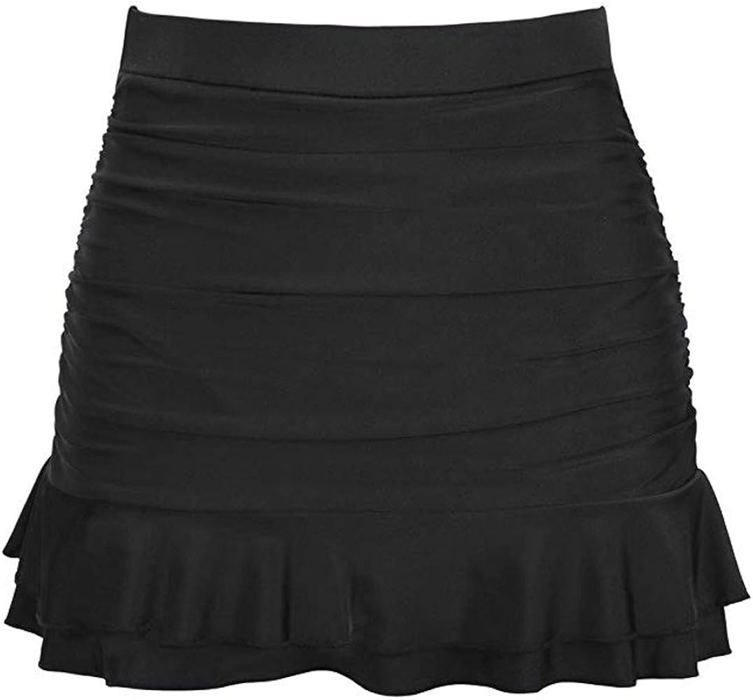 Women's Summer Solid Color Mini Skirted Bikini Bottom High Waisted Swimming Bottom Shirred Ruffle Fashion Swim Skirt