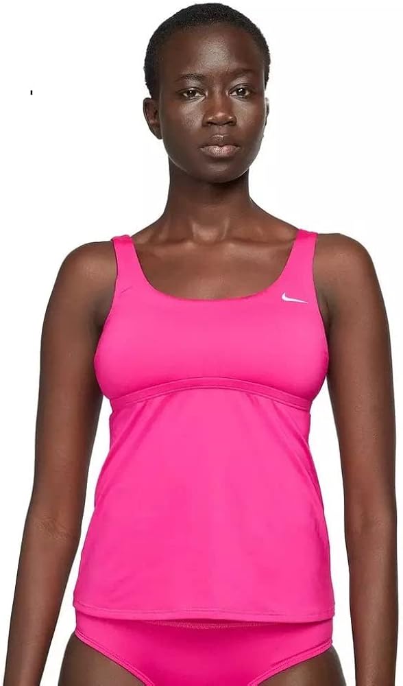 Nike Essentials Scoop Neck Tankini Female (Large, Pink Prime)