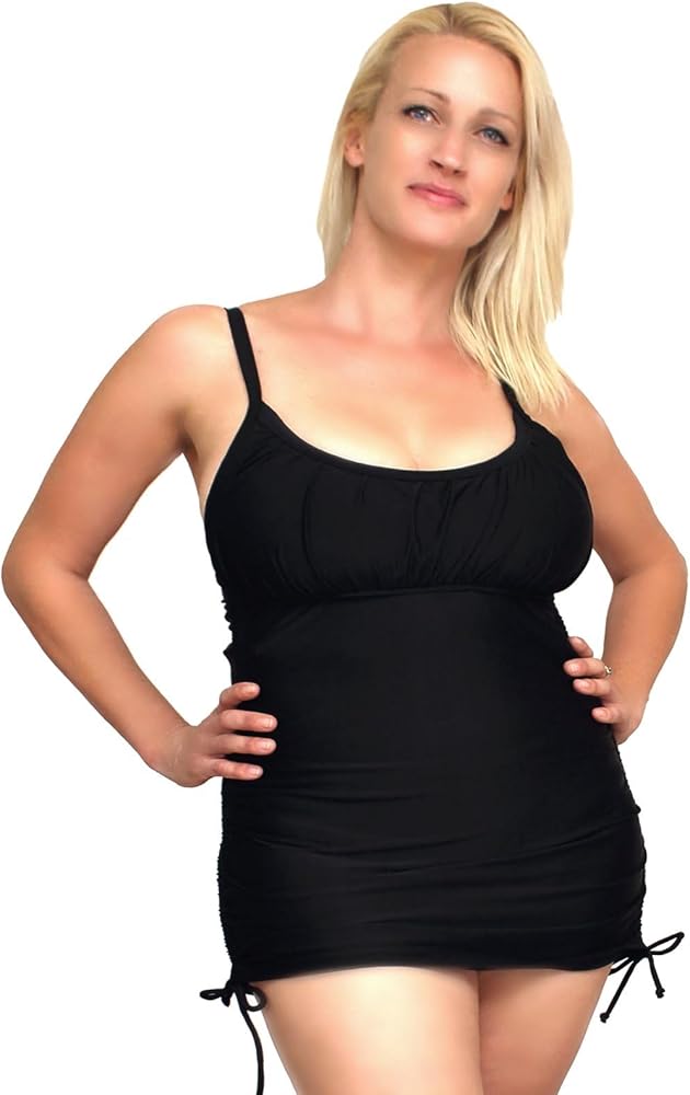 Women's Tankini Swimsuit Plus Size Swimwear Top with an Adjustable Long Length & Bottoms