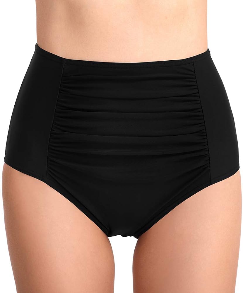 Micosuza Women's Ruched Swim Bottom Tummy Control High Waist Swim Brief