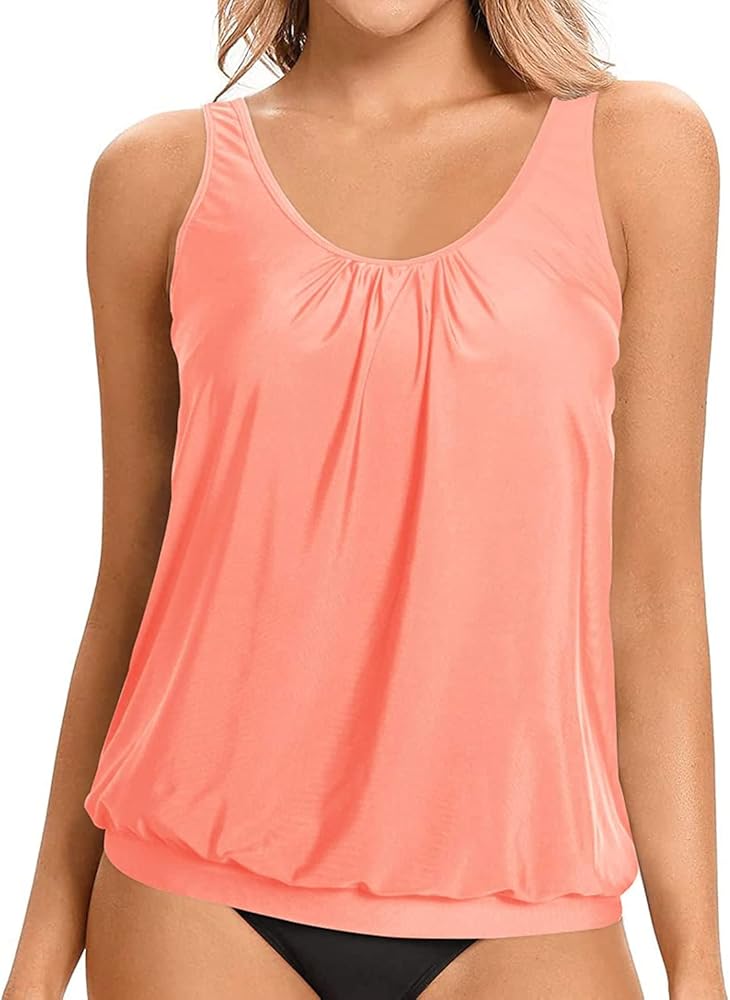 Yonique Womens Blouson Tankini Top No Bottom Loose Fit Swim Top Modest Tank Top