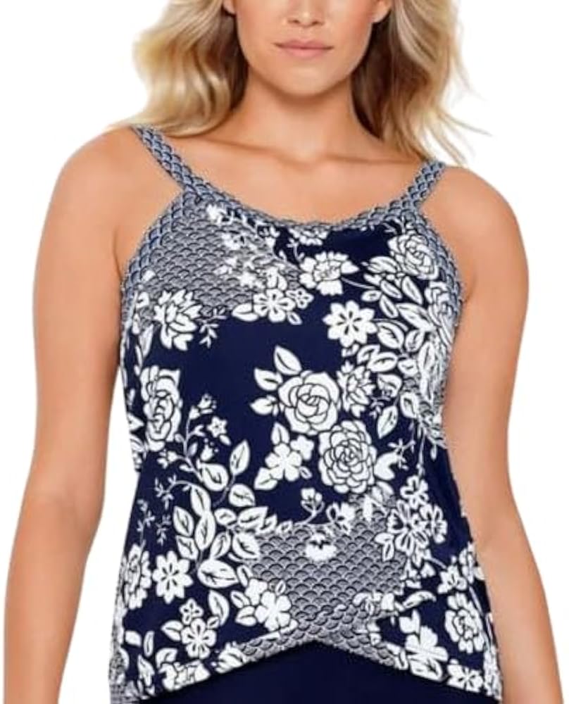 Womens Rosie Naut Printed Crisscross Underwire Tankini Top,Rosie Naut Navy,10