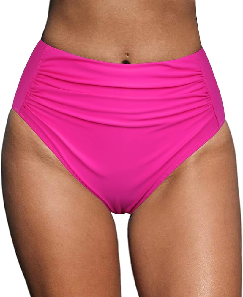 Mycoco Women Ruched High Waisted Bikini Bottom High Cut Swimsuit Bottoms