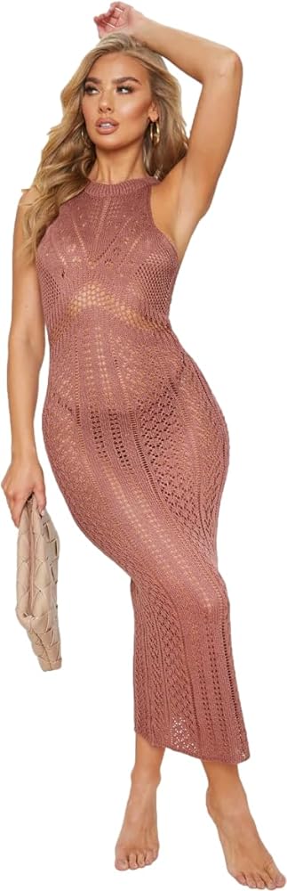 RanRui Women's Bikini Swimsuits Two Piece Crochet fishnet Bra Top Maxi Skirt Cover Up Set Beach Outfits