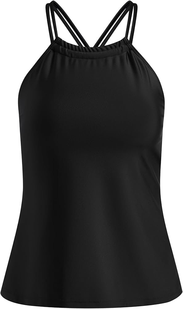 High Neck Tankini Top Bathing Suit Tops for Women Tummy Control Tank Tops Swimsuits, Large