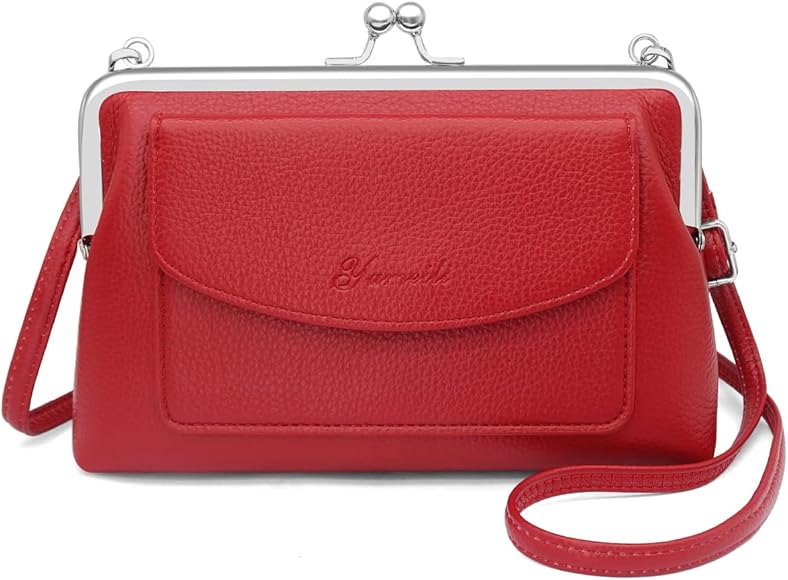 HNOOM Bolsos Bandolera Para Mujer Bolso de Hombro Pequeña de Mujer, Bolso Bandolera Cruzado Cuero PU, Mensajero Crossbody Bag Bolso Movil Mujer con Ranuras para Tarjetas y Correa Ajustable (Rojo)