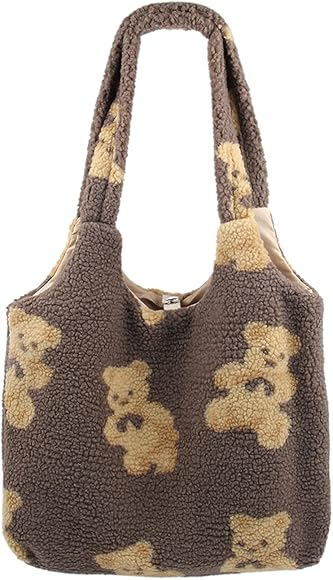 LUI SUI Bolsos de mano para mujer monederos de oso de peluche esponjoso para niñas bolsos de hombro Hobo de felpa cartera