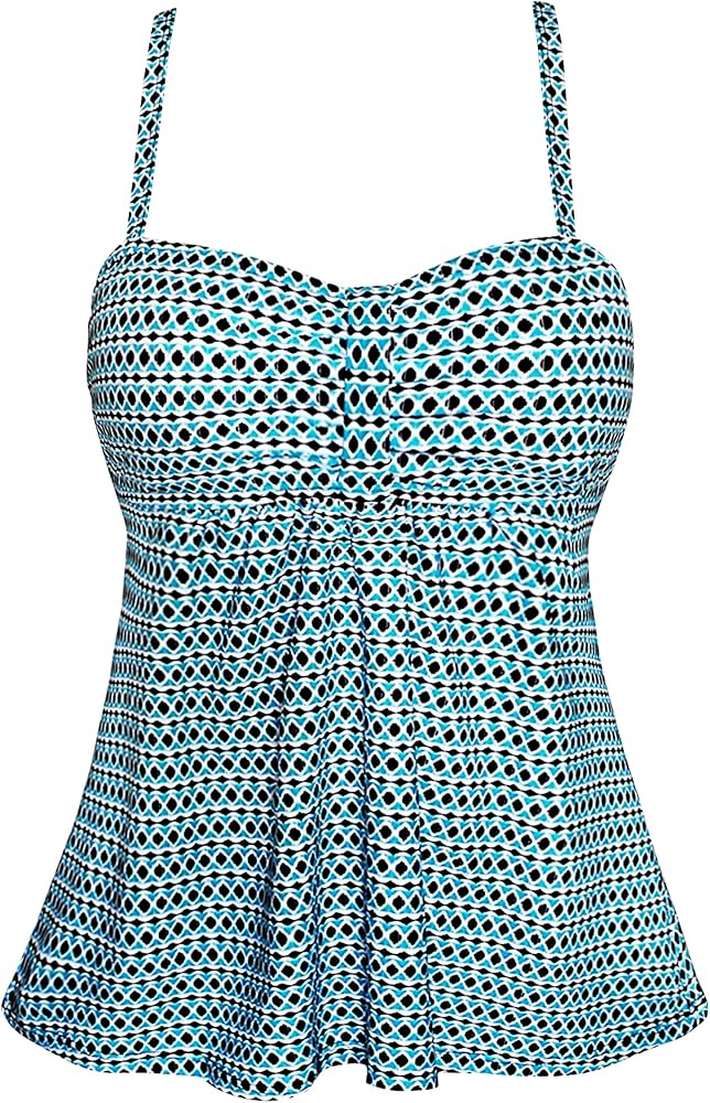 Women's Vintage Blue White Polka Dot Tankini Top Swimsuit(FBA)