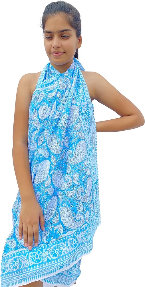 Women Cotton Sarong Beach Cover Up Indian Hand Block Floral Print Swimsuit Bikini Wrap Cover