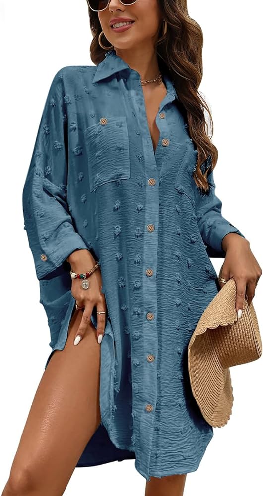 Beach Cover Ups for Women Swimsuit Coverup Button Down Shirt Beach Dresses Bathing Suit Cover Up Bikini Cover Up