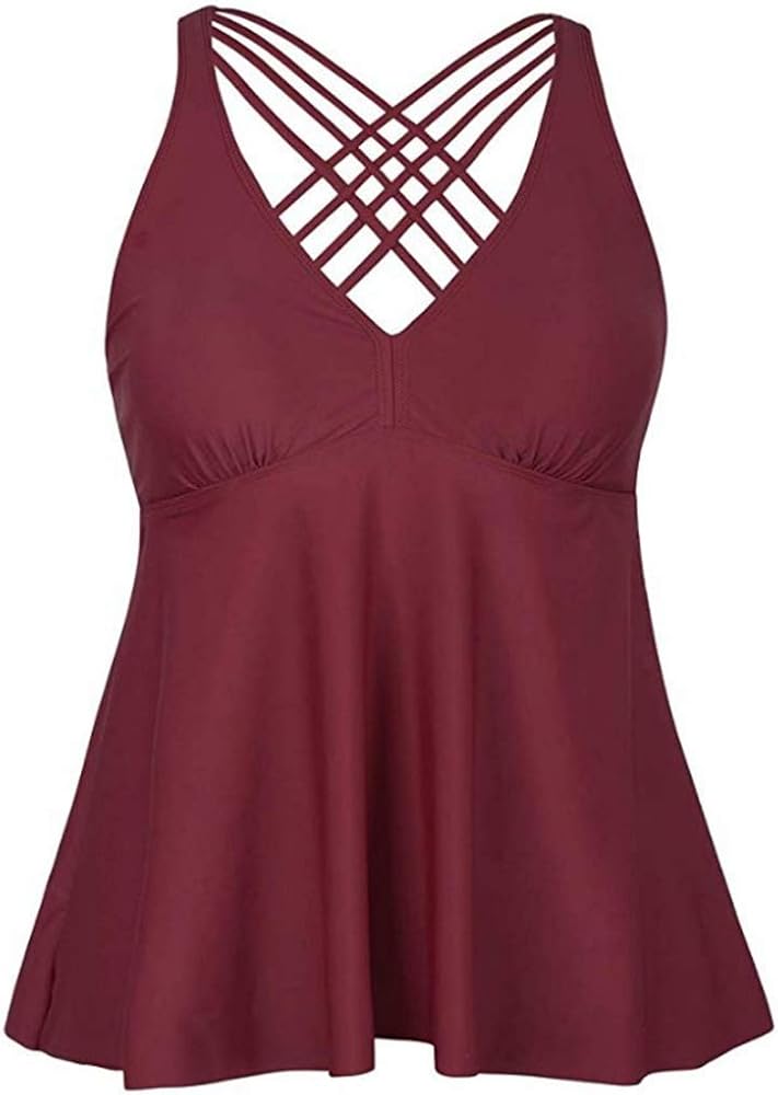 YiZYiF Women's Tankini Swimsuits Flowy Swimdress Crossback Modest Swim Tankini Top