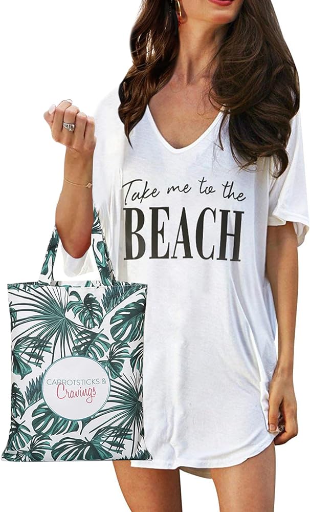 Women Swimsuit Coverup V-Neck Swimwear Bathing Suit Cover Up Cotton T-Shirt Bikini Dress