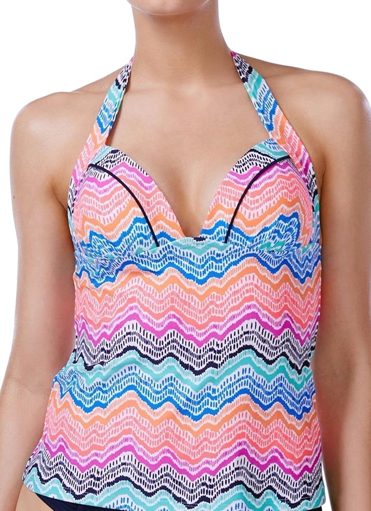 Women's La Cinque Terre Glam Printed Halter Tankini Top (Multi, 10)