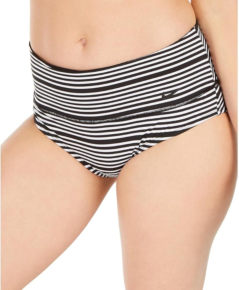 Nike Womens Striped Logo Swim Bottom Separates B/W S