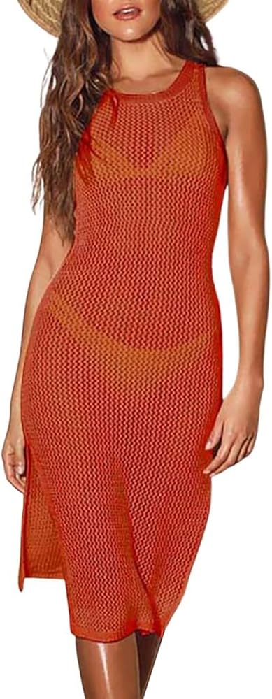 AILUNSNIKA Tunic Swimwear Cover Up Crochet Hollow Beach Bikini Dress for Women