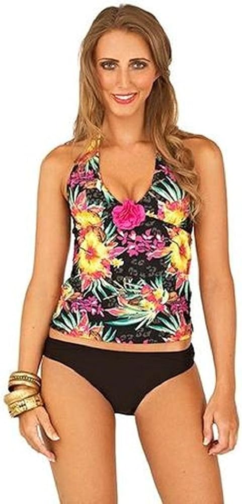 Women's Gold Foil Tropical Print Tankini Set